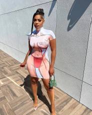 Sexy Printed Short Sleeve Mini Dress WSM-5316