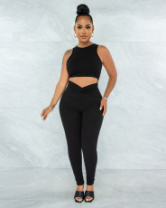 Solid Tank Top High Waist Pants 2 Piece Sets ME-8115