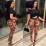 Sexy T Shirt +Printed Pants Two Piece Sets ME-8098