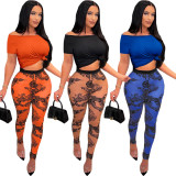 Sexy T Shirt +Printed Pants Two Piece Sets ME-8098
