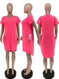 Plus Size Solid Pockets Casual Dress YH-5264