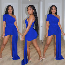 Solid Sexy One Shoulder Mini Dress YD-8621