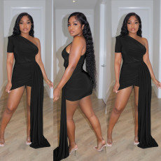 Solid Sexy One Shoulder Mini Dress YD-8621