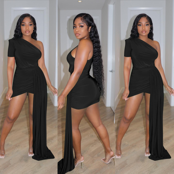 Solid Sexy One Shoulder Mini Dress YD-8621