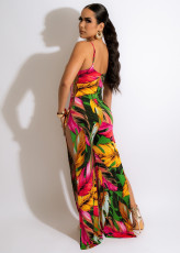 Sexy Printed Split Leg Sling Jumpsuit NIK-313