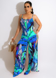 Sexy Printed Split Leg Sling Jumpsuit NIK-313