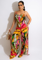 Sexy Printed Split Leg Sling Jumpsuit NIK-313