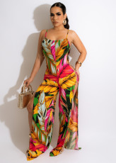 Sexy Printed Split Leg Sling Jumpsuit NIK-313