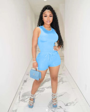 Solid Sleeveless Bodysuit+Shorts 2 Piece Sets ORY-5230