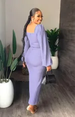 Solid Long Sleeve Split Maxi Dress LS-0374