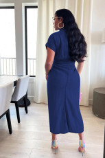 Denim Short Sleeve Sashes Midi Dress MOF-6697