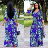 Plus Size Floral Print V Neck High Waist Maxi Dress XMY-9364
