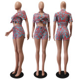 Casual Printed Shirt Shorts Two Piece Sets CM-8618