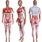 Sexy Printed Short Sleeve 2 Piece Pants Sets HMS-5548