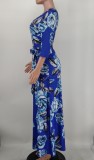 Plus Size Floral Print V Neck High Waist Maxi Dress XMY-9364