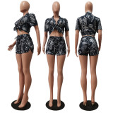 Casual Printed Shirt Shorts Two Piece Sets CM-8618
