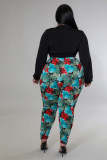 Plus Size Long Sleeve Shirt+Printed Pants 2 Piece Sets OSM-5304