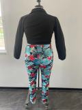 Plus Size Long Sleeve Shirt+Printed Pants 2 Piece Sets OSM-5304