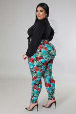 Plus Size Long Sleeve Shirt+Printed Pants 2 Piece Sets OSM-5304