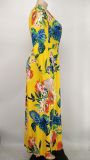 Plus Size Floral Print Long Sleeve V Neck Maxi Dress NK-8617