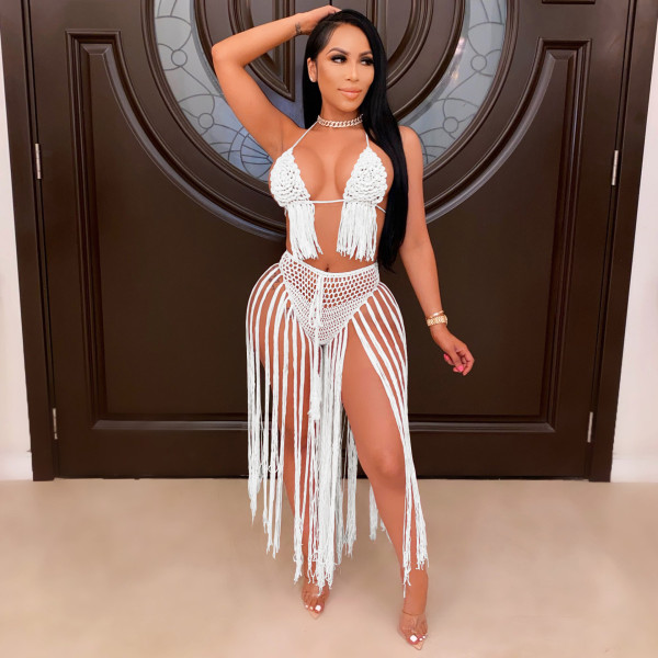 Sexy Crochet Tassel Bikini Hollow Two Piece Sets ZSD-Z085