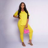 Solid Split V Neck T Shirt And Pants 2 Piece Sets AIL-AL210