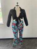 Plus Size Long Sleeve Shirt+Printed Pants 2 Piece Sets OSM-5304