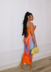 Sexy Printed Strapless Maxi Dress MXDF-6106