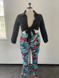 Plus Size Long Sleeve Shirt+Printed Pants 2 Piece Sets OSM-5304