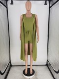 Plus Size Ribbed Tank Top+Long Cloak+Shorts 3 Piece Sets ZDF-31210D