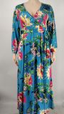 Plus Size Floral Print Long Sleeve V Neck Maxi Dress NK-8617