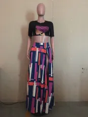 Sexy Printed Short Sleeve Crop Top (Without Skirt)OD-8494