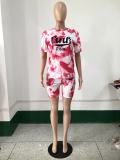 Pink Letter Print Casual Two Piece Short Sets YNSF-1635