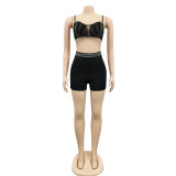 Sexy Hot Drilling Tank Shorts Two Piece Sets BY-5676