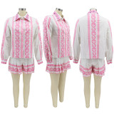 Casual Printed Long Sleeve Shirt And Shorts Sets SFY-2175