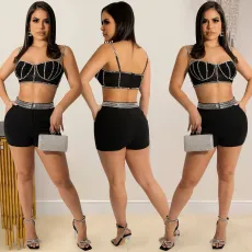 Sexy Hot Drilling Tank Shorts Two Piece Sets BY-5676