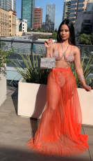 Sexy Halter Bra Top+Mesh Long Skirt Two Piece Sets LA-3318