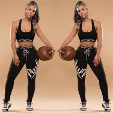 Pink Letter Print Sports Two Piece Pants Sets LSL-6138