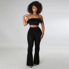 Solid High Waist Flared Pants SH-390324