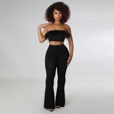 Solid High Waist Flared Pants SH-390324