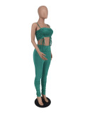 Plus Size Solid Ruched Two Piece Pants Sets ZDF-31211