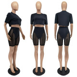 Solid Short Sleeve Mesh Shorts Two Piece Sets WSM-5318