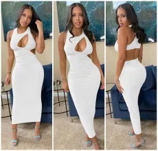 Solid Sleeveless Hollow Out Maxi Dress SH-390327