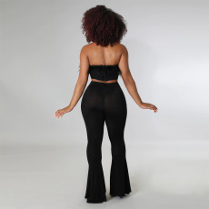 Solid High Waist Flared Pants SH-390324