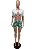 Sexy Crop Top+Printed Shorts 2 Piece Sets MEM-88443