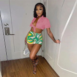 Sexy Crop Top+Printed Shorts 2 Piece Sets MEM-88443