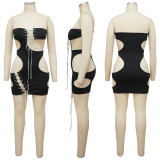 Solid Color Tube Top Sexy Nightclub Hollow Tie Up Mini Dress YF-K10082