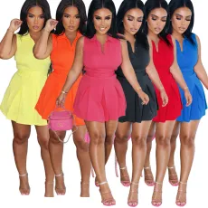 Solid Sleeveless Pleated Mini Skirt 2 Piece Sets SFY-2177