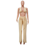 Sexy Solid Color Halter Top And Pants Two Piece Sets YF-K10105