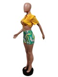 Sexy Crop Top+Printed Shorts 2 Piece Sets MEM-88443